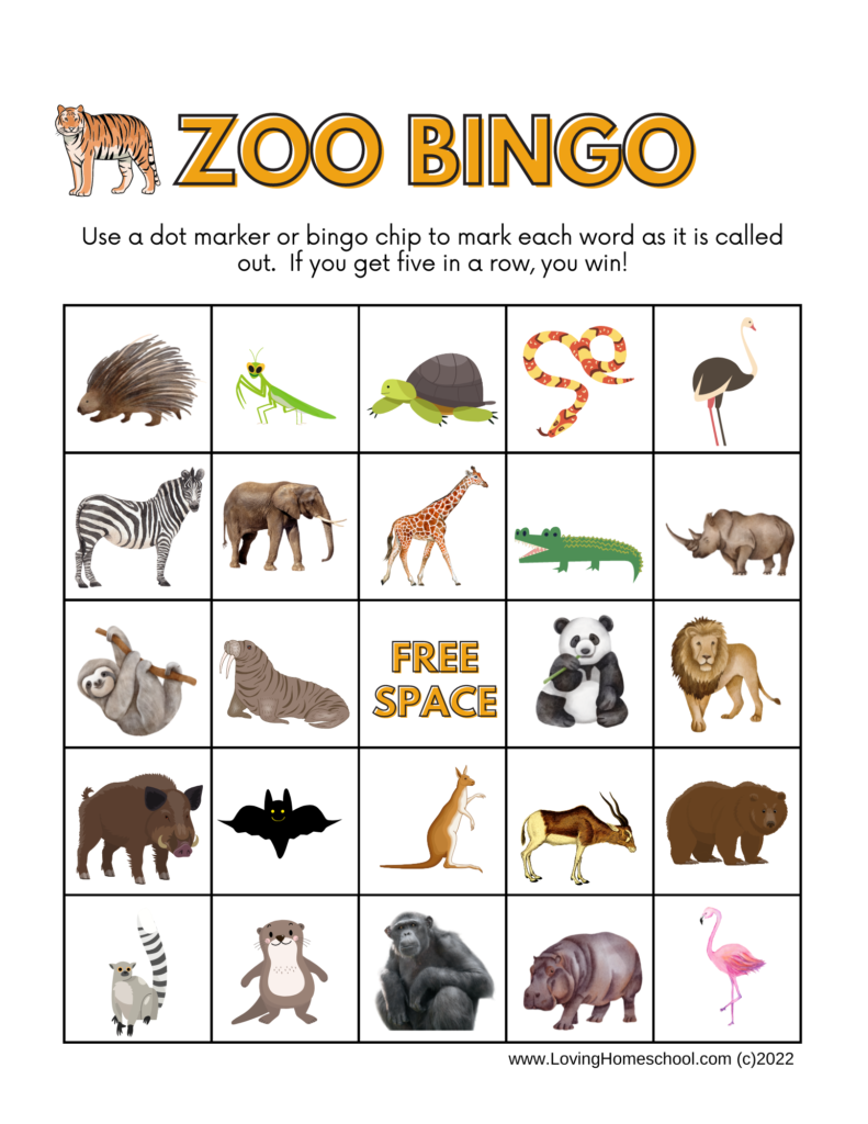 Zoo Bingo - Free Printable for Kids - Taming Little Monsters