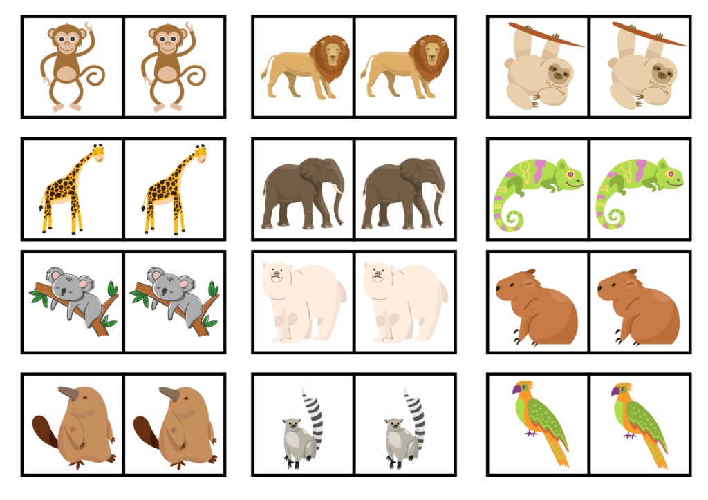 Zoo Matching Memory Game Cards