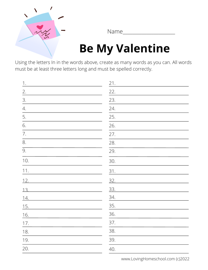 Be My Valentine How many words