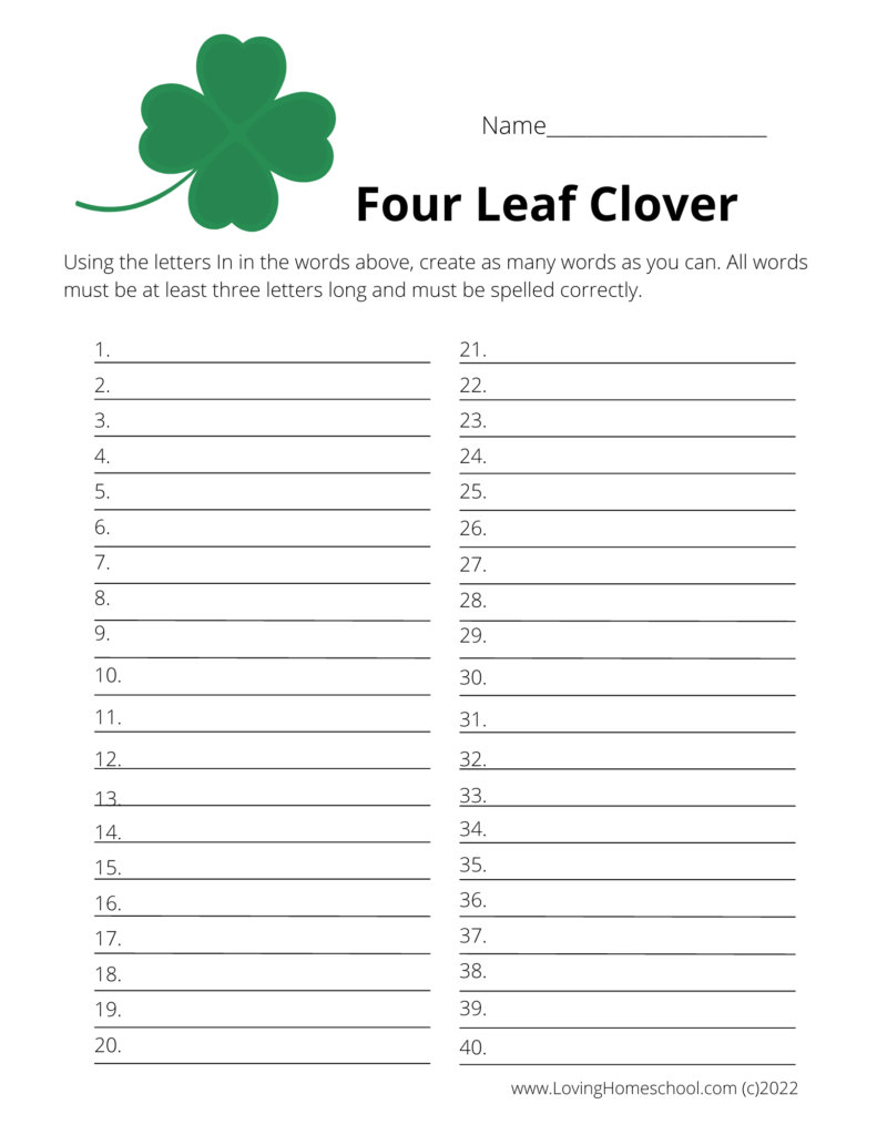 Four Leaf Clover How many words