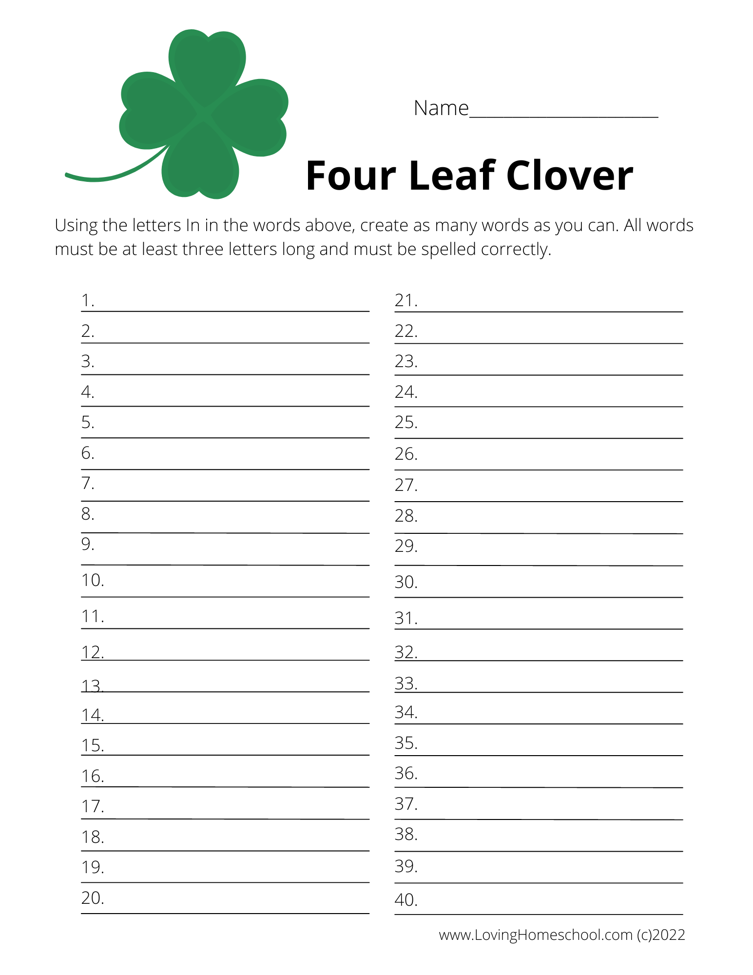 Free St. Patrick’s Day How Many Words Printables - LovingHomeschool.com