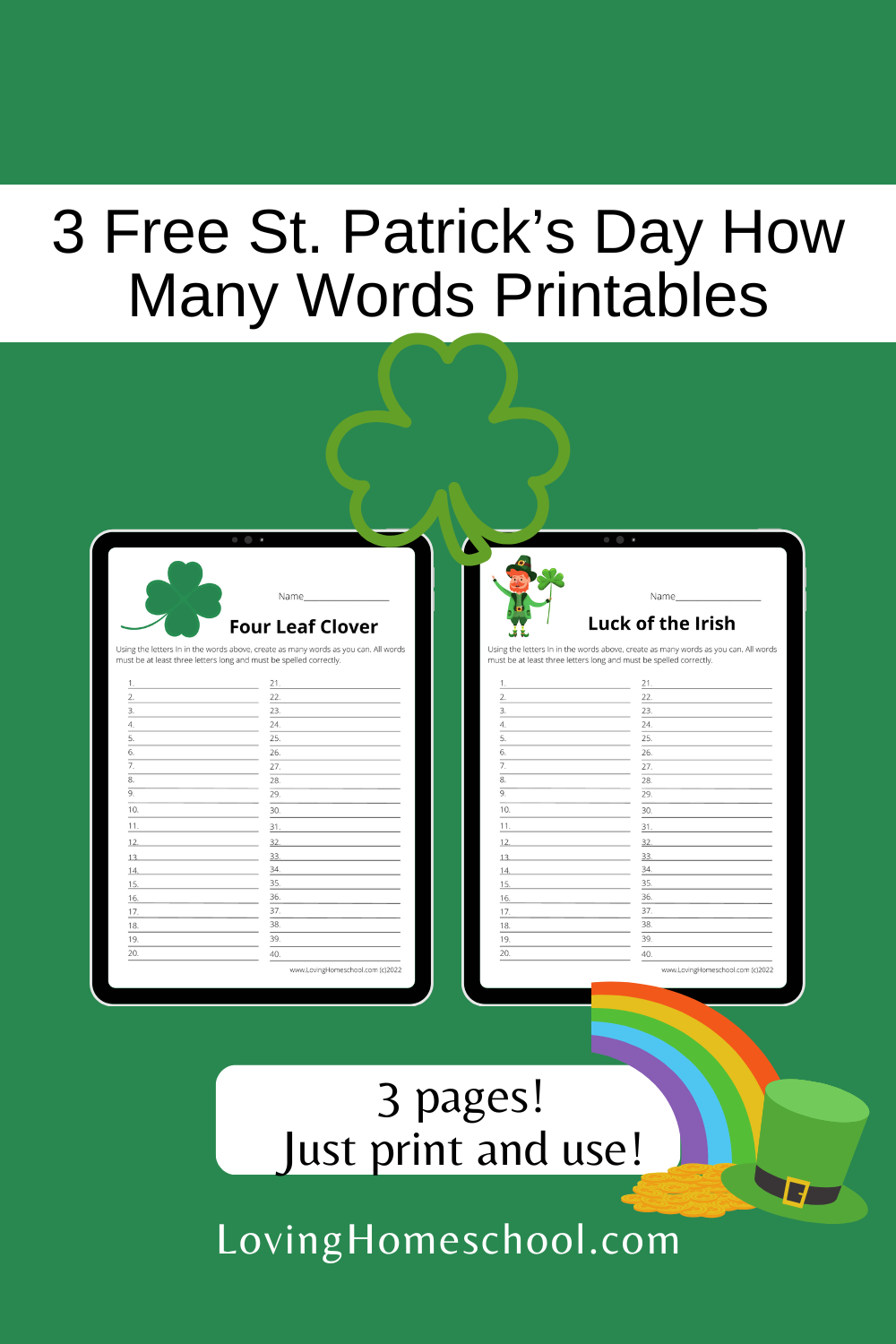 Free St. Patrick’s Day How Many Words Printables Pinterest Pin