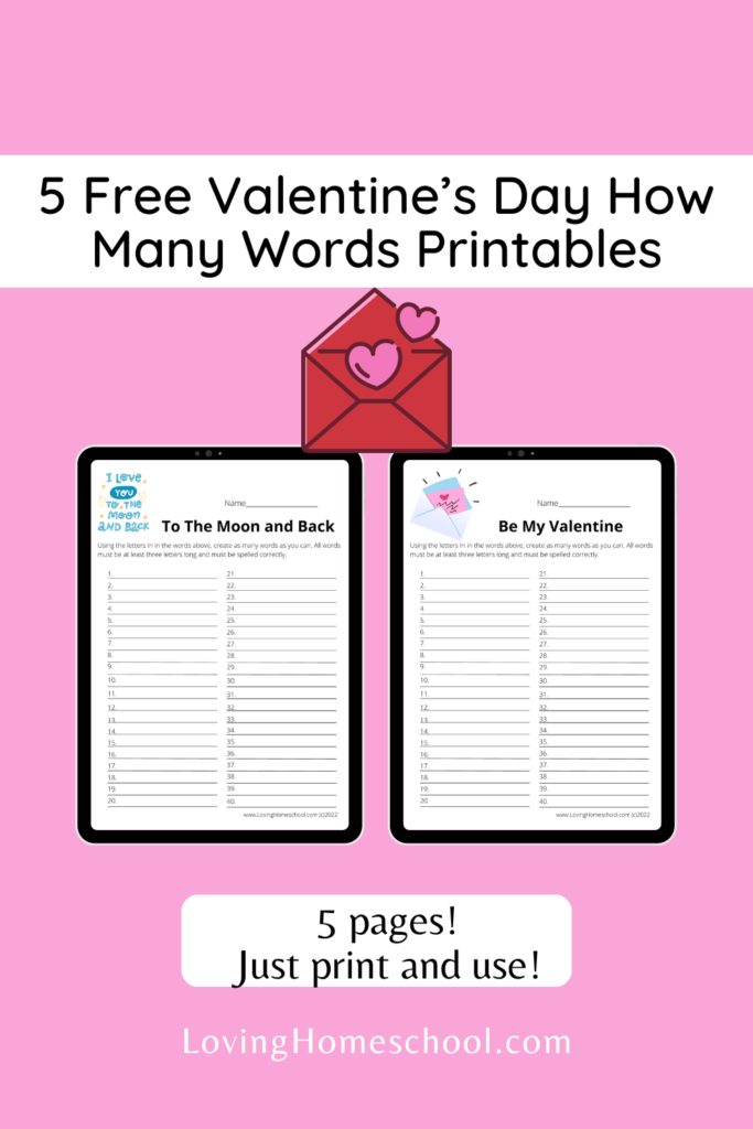 Free Valentine’s Day How Many Words Printables Pinterest Pin