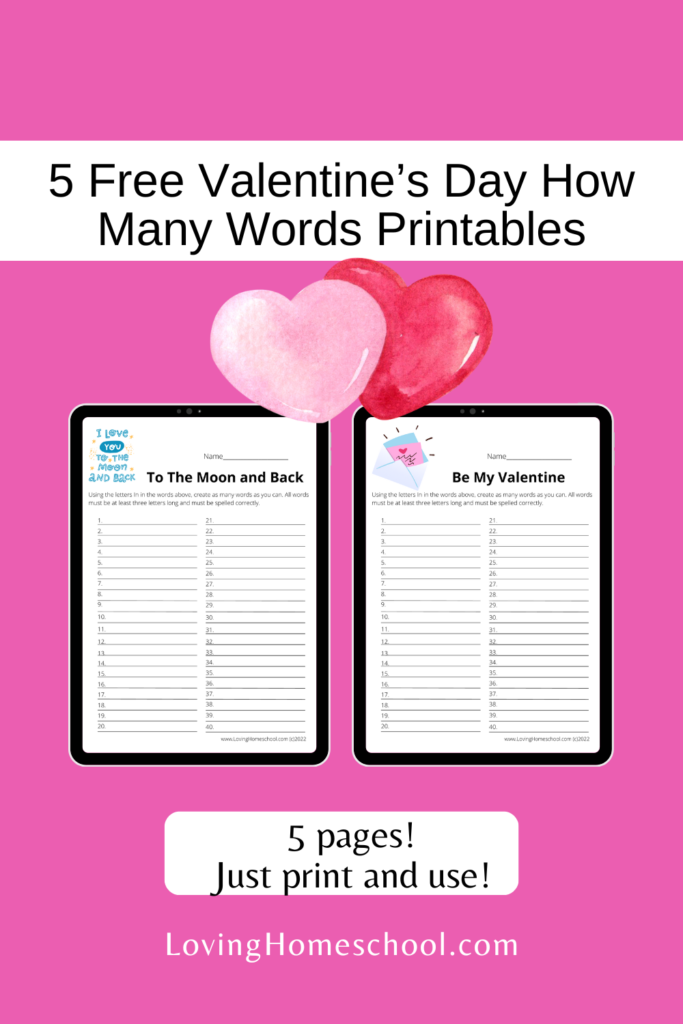 Free Valentine’s Day How Many Words Printables Pinterest Pin