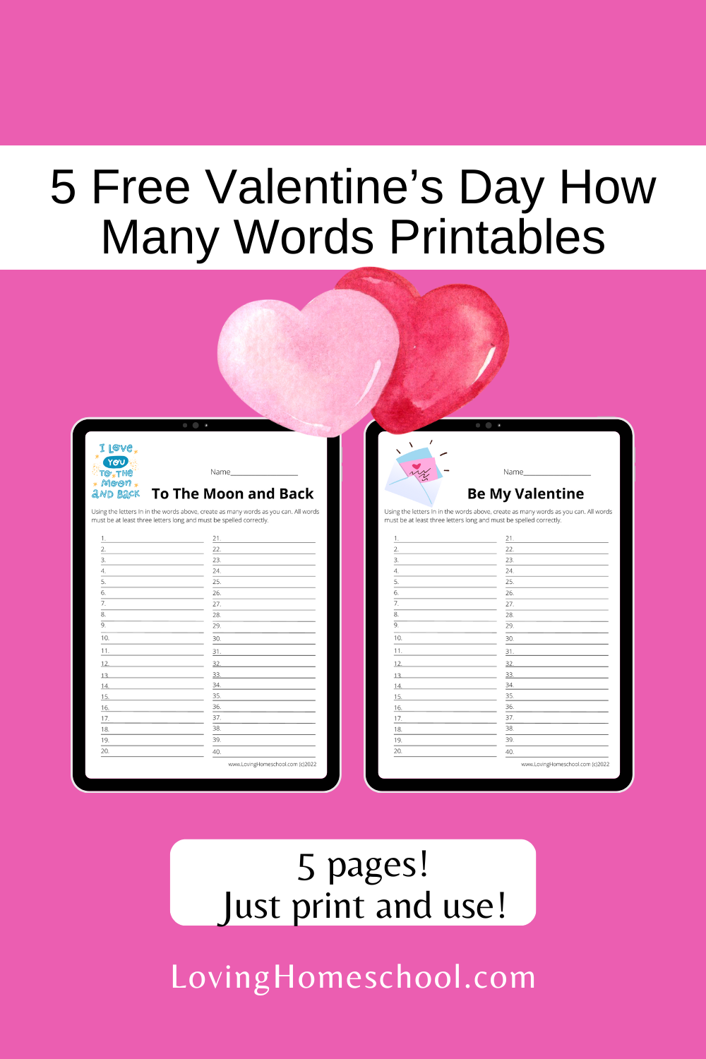 Free Valentine’s Day How Many Words Printables Pinterest Pin