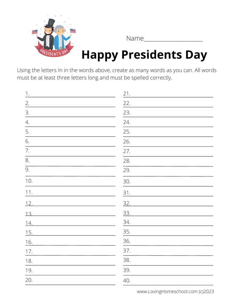 Happy Presidents Day How many words