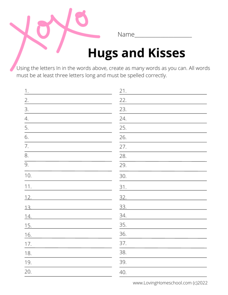 Hugs and Kisses How many words