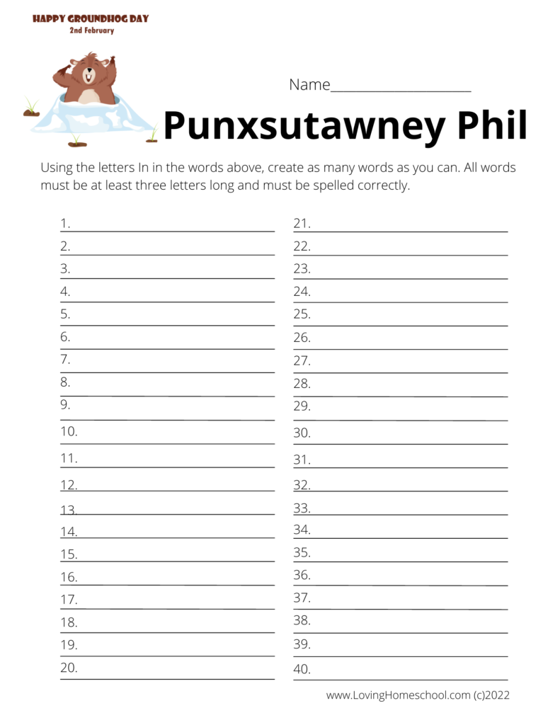 Punxsutawney Phil How many words