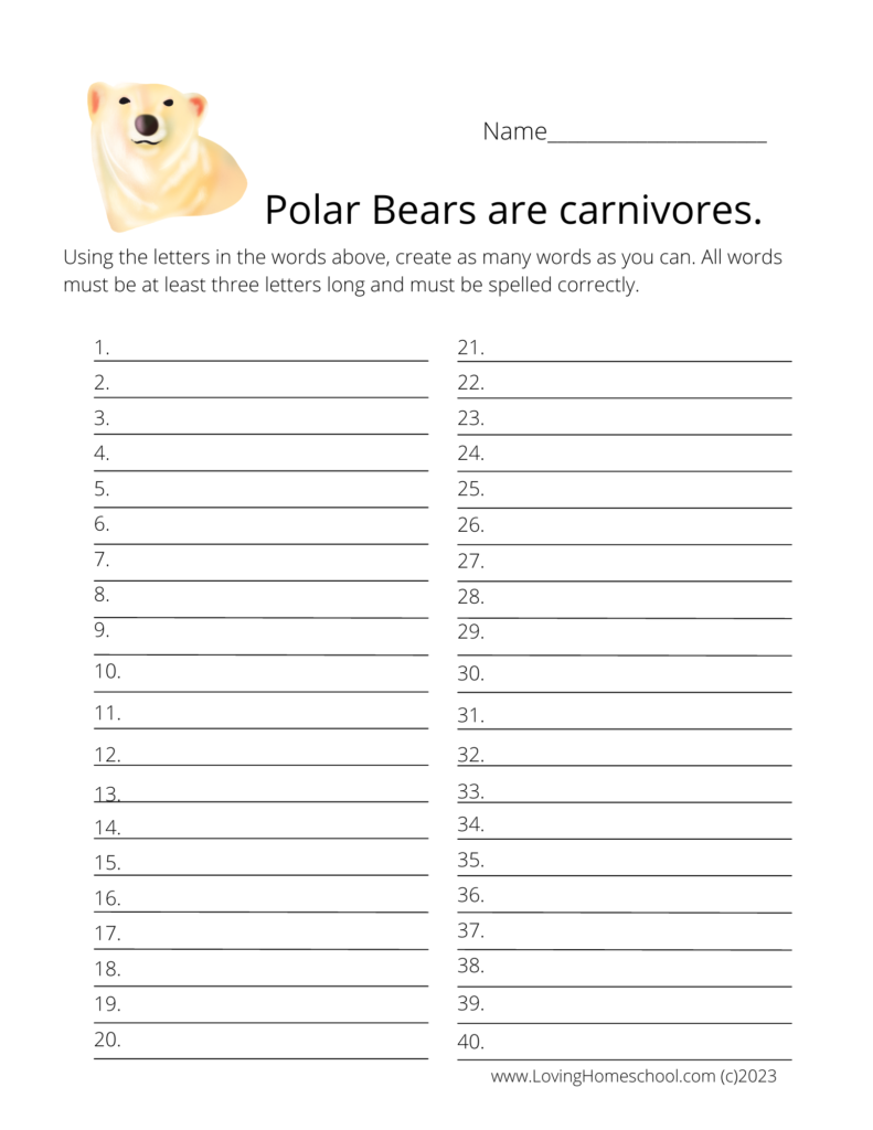 Polar Bears are Carnivores How many words