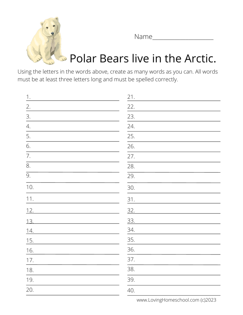 Polar Bears live in the Arctic How many words