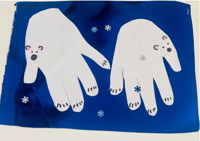 polar bear handprint winter craft