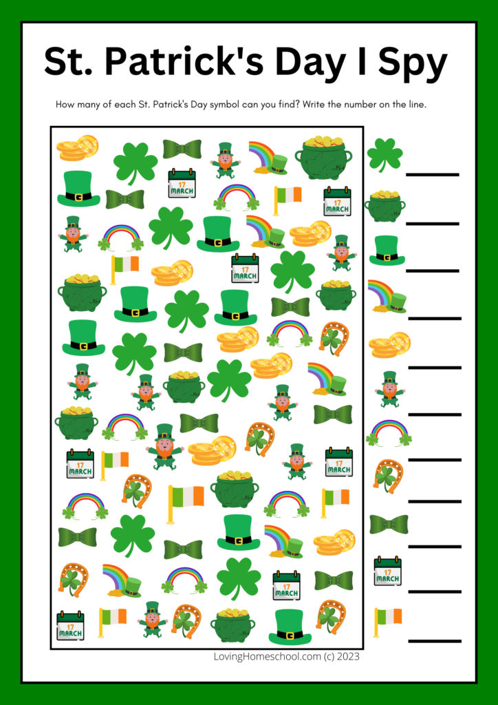 St. Patrick's Day I Spy for older kids