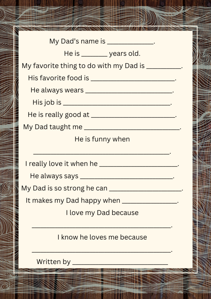 About my Dad Printable