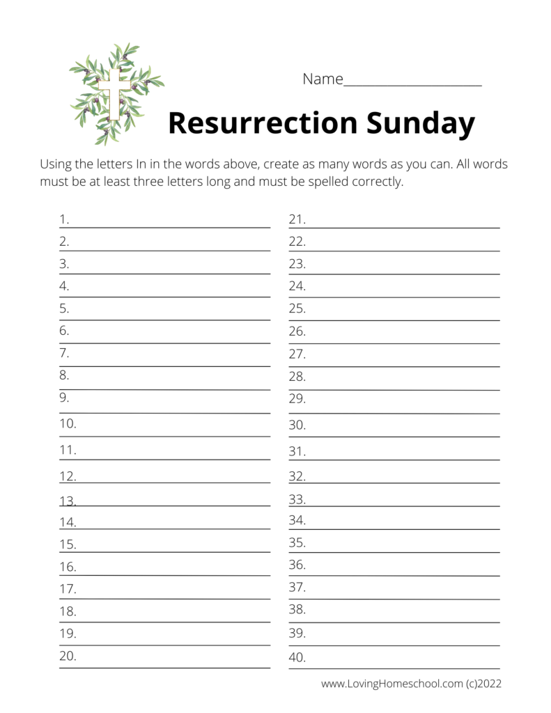 Resurrection Sunday How many words