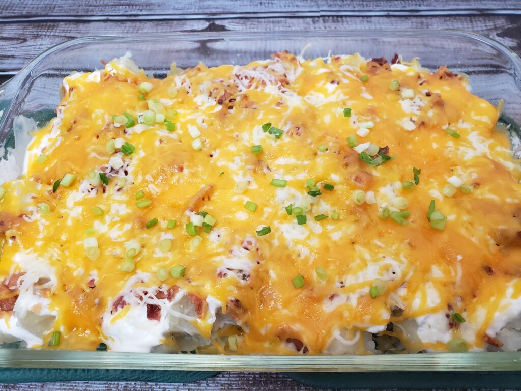 Twice Baked Potato Casserole just out of the oven.