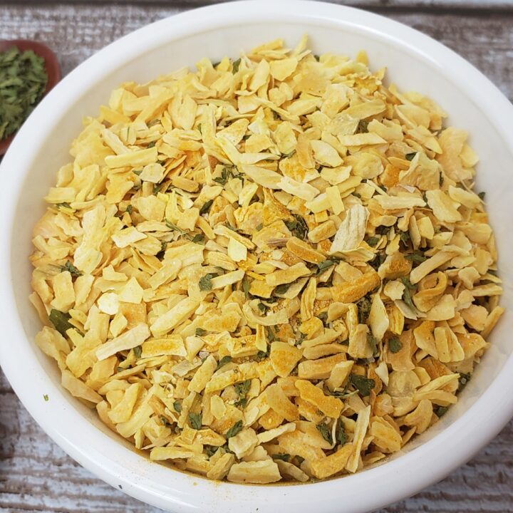 Homemade Onion Soup Mix in white bowl.
