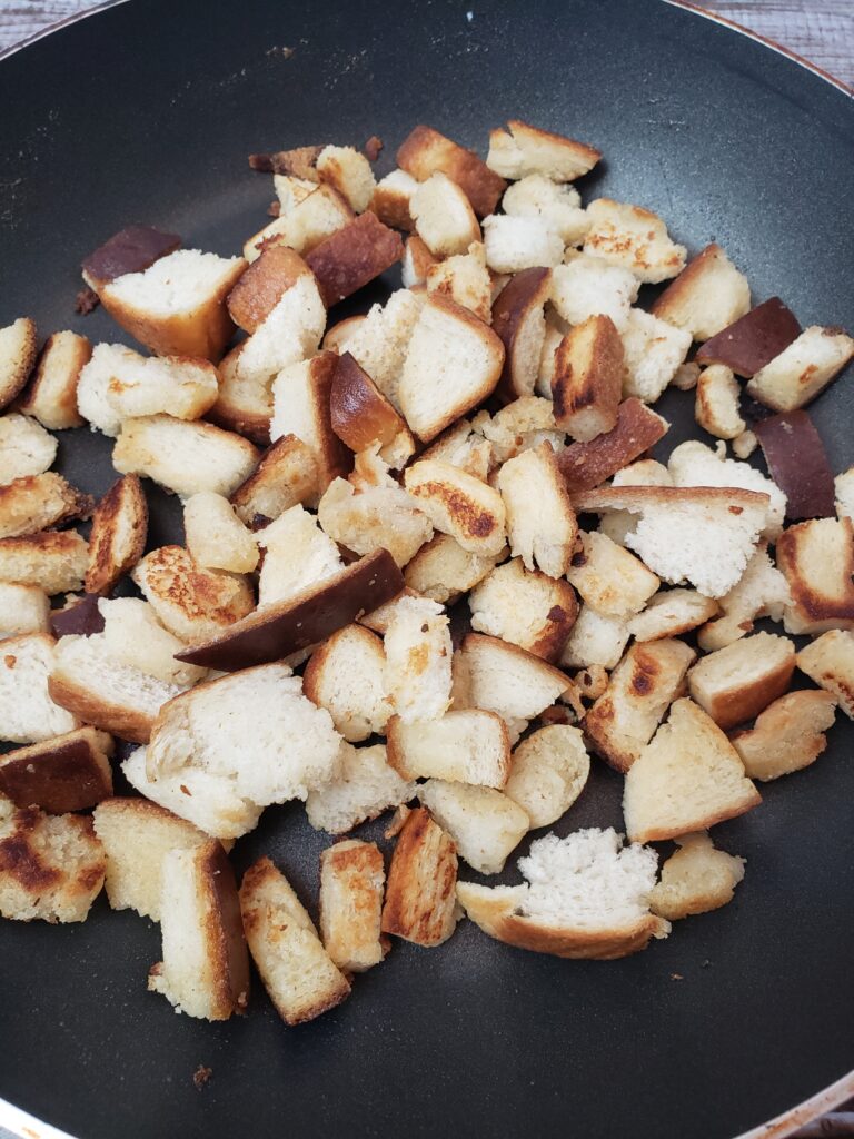 bread cubes toasted in melted butter