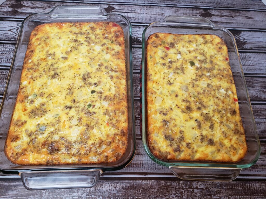 2 Egg Sausage Potato Casseroles just out of the oven.