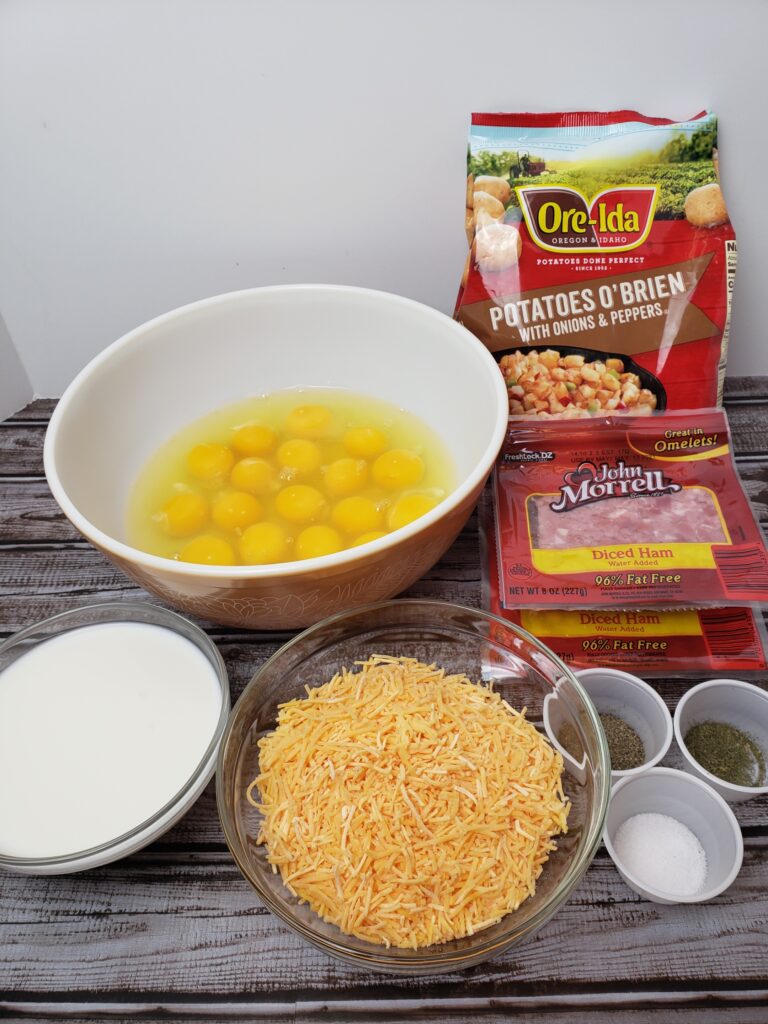 ingredients for Egg Ham Potato Muffins.