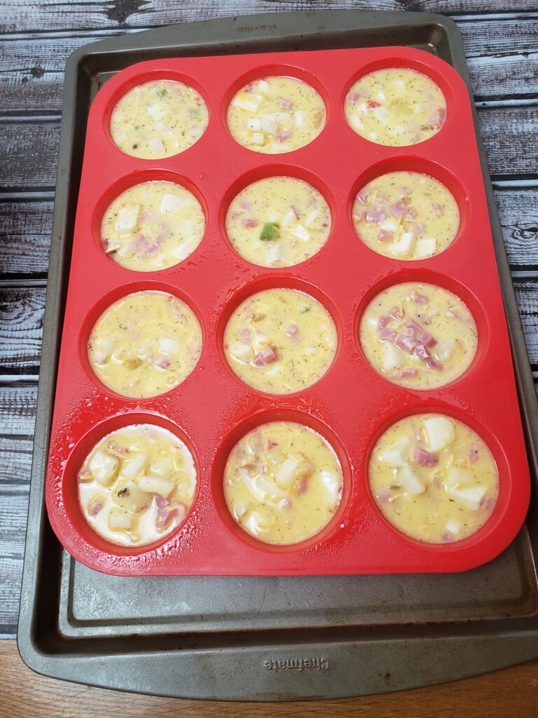 Egg Ham Potato Muffins ready for the oven.