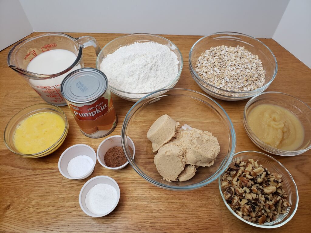 ingredients for Pumpkin Oatmeal Muffins.