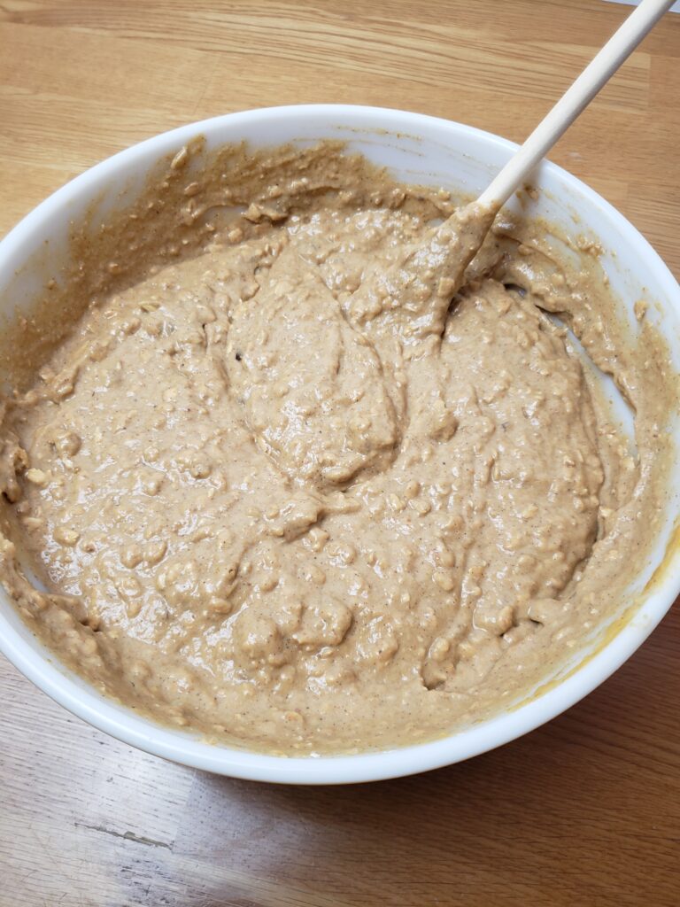 muffin batter in mixing bowl.