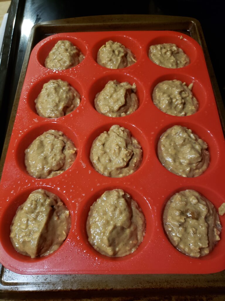 Pumpkin Oatmeal Muffins ready for the oven.