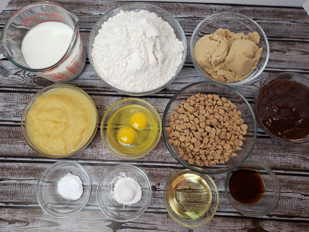 Ingredients for Peanut Butter Jelly Muffins.