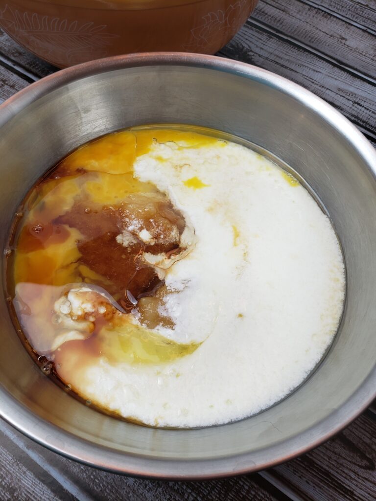 wet ingredients in mixing bowl.