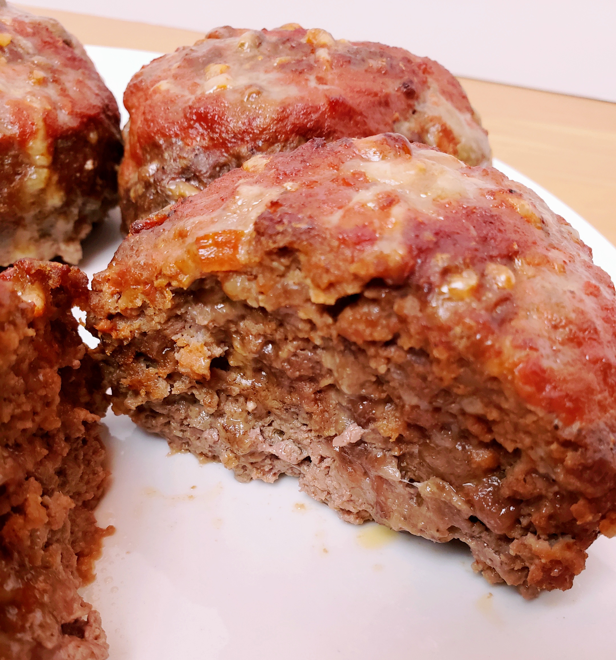 a Best Gluten Free Low Carb Meatloaf cut in half to see center is done cooking