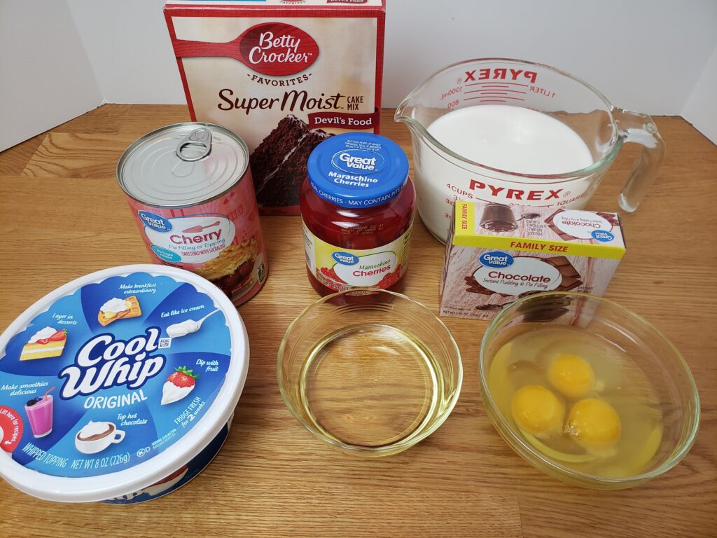 ingredients for Cherry Chocolate Cake