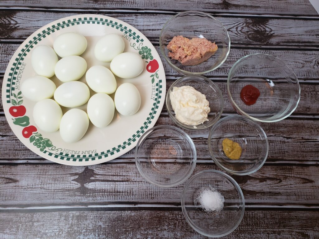 ingredients for Game Day Football Deviled Eggs