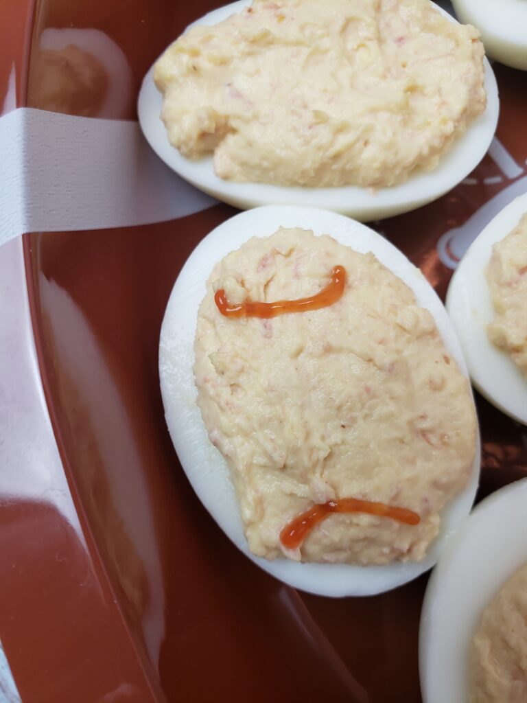 step 1 decorating a Game Day Football Deviled Egg