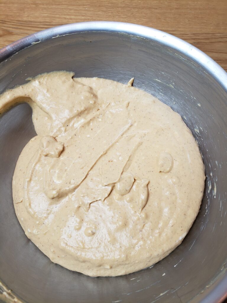 pumpkin dip mixed up in mixing bowl.