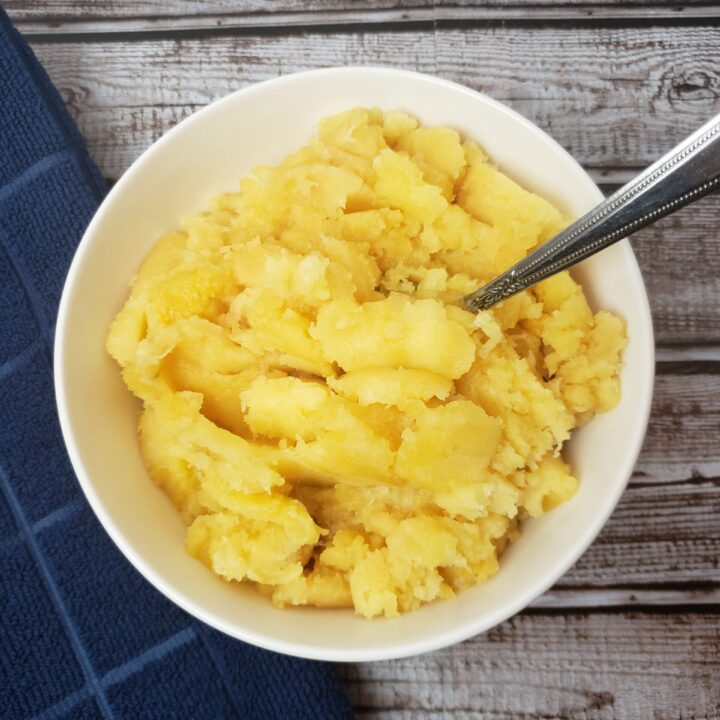 butternut squash in a white bowl.