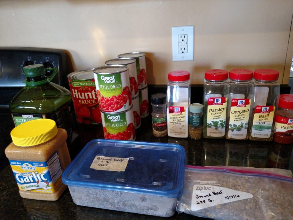 ingredients for Freezer Spaghetti Sauce