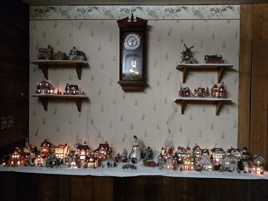 Christmas Village with clock over it