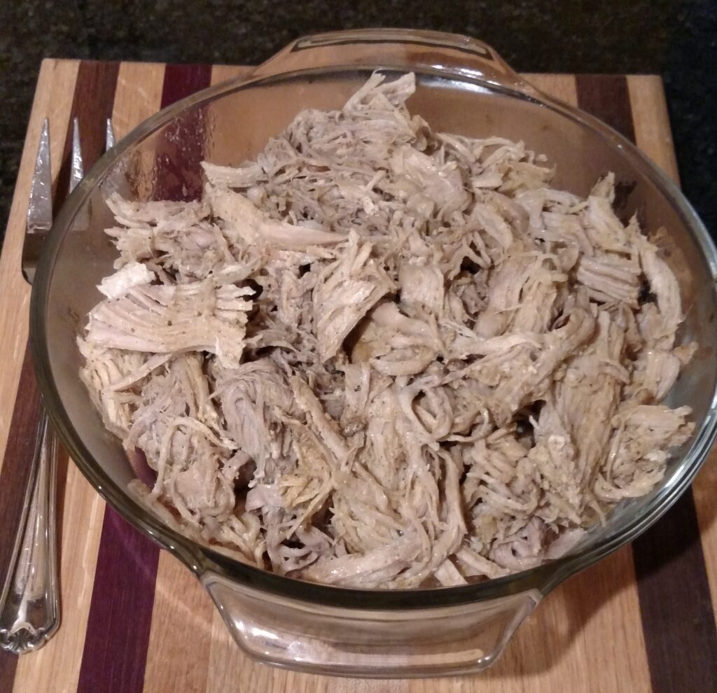 easy tender pulled pork in serving dish