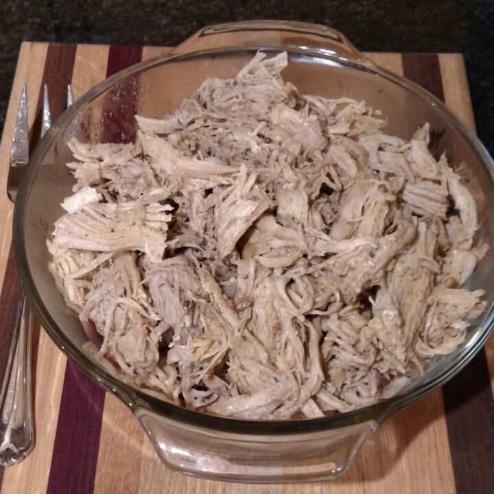 easy tender pulled pork in serving dish