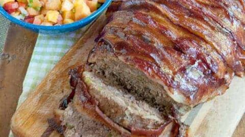 Image for BBQ Bacon Wrapped Meatloaf with Peach Relish