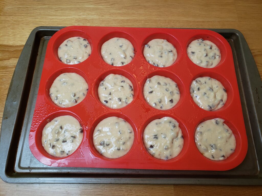 muffins in silicone pan ready to bake