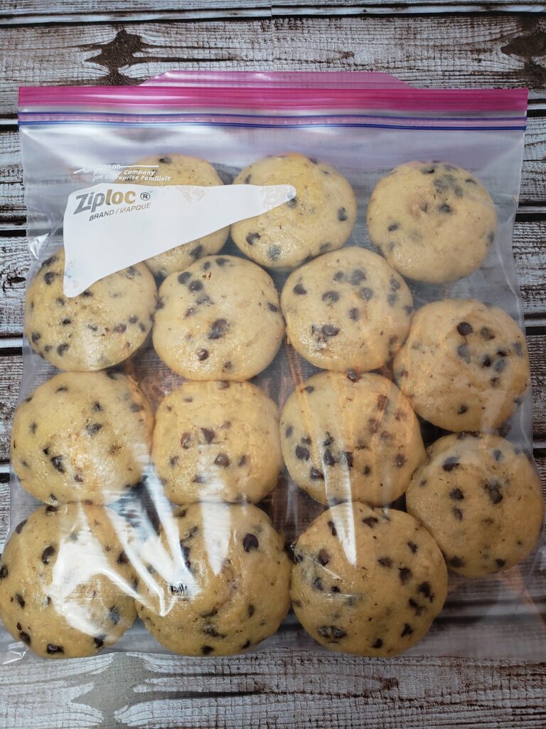 Freezer Chocolate Chip Muffins in Ziploc bag