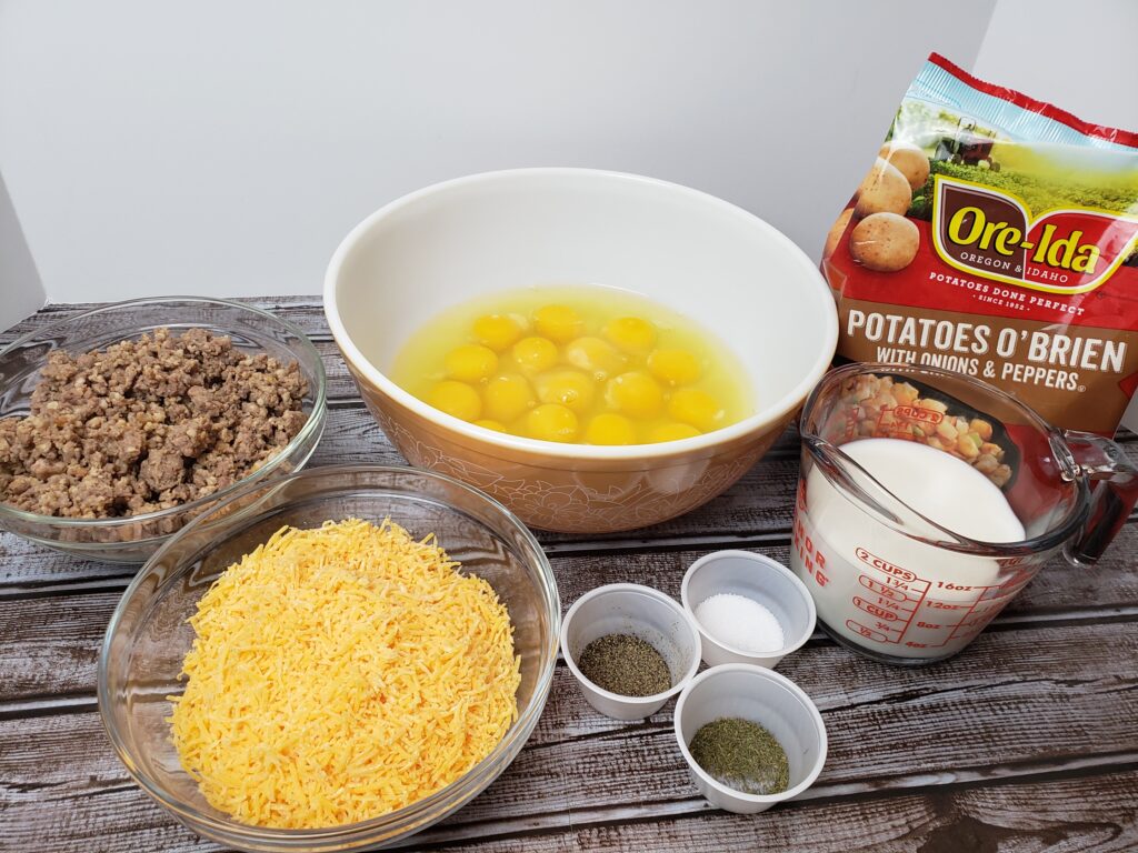 ingredients for Egg Sausage Potato Casserole