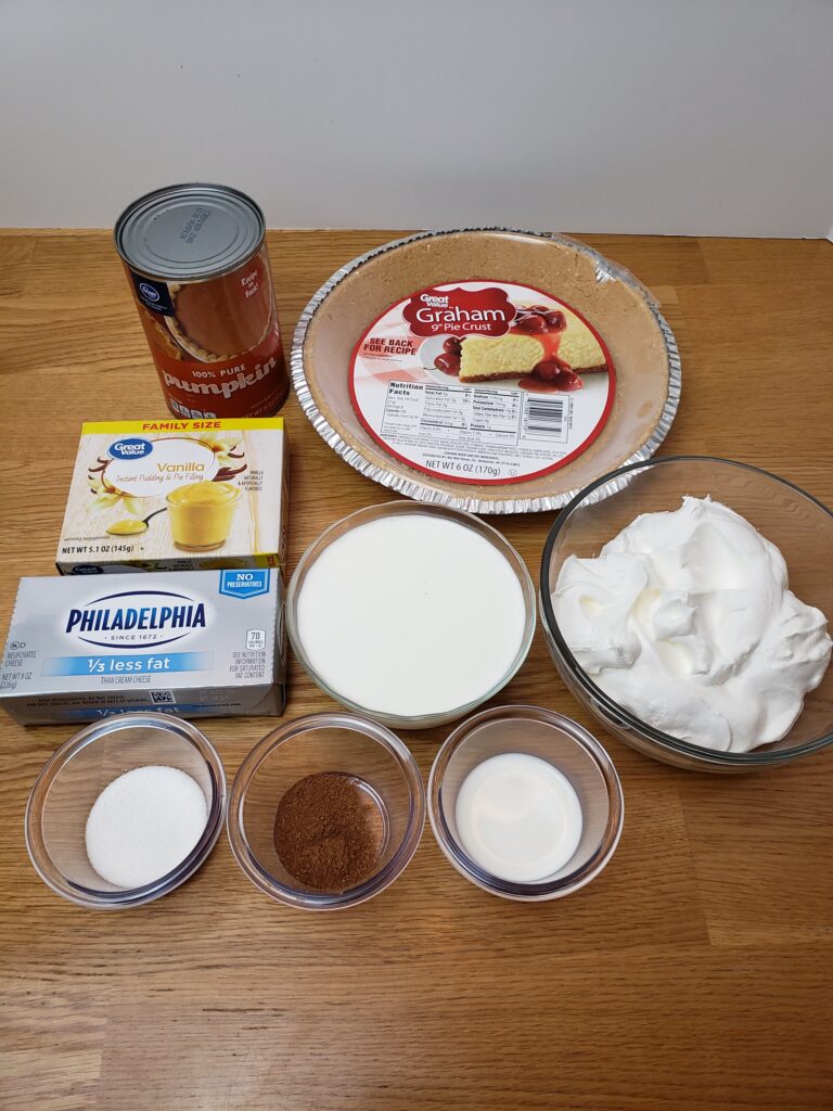 ingredients for No Bake Pumpkin Cheesecake Pie