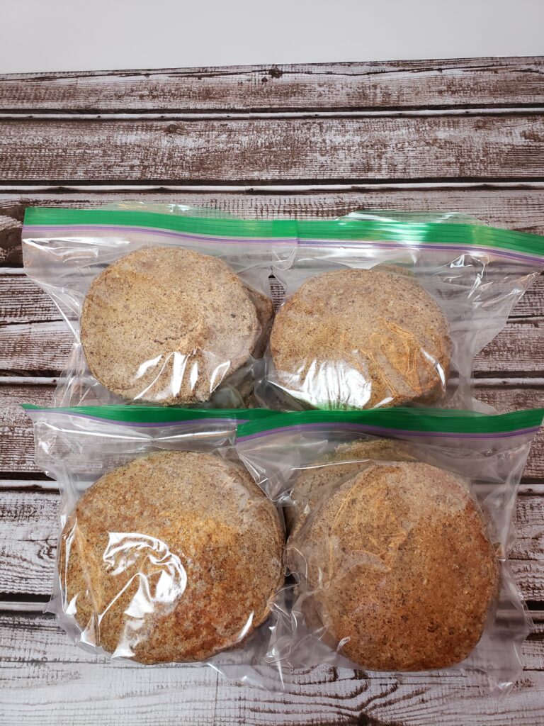 4 bags of Buckwheat Almond Pancakes ready for freezer