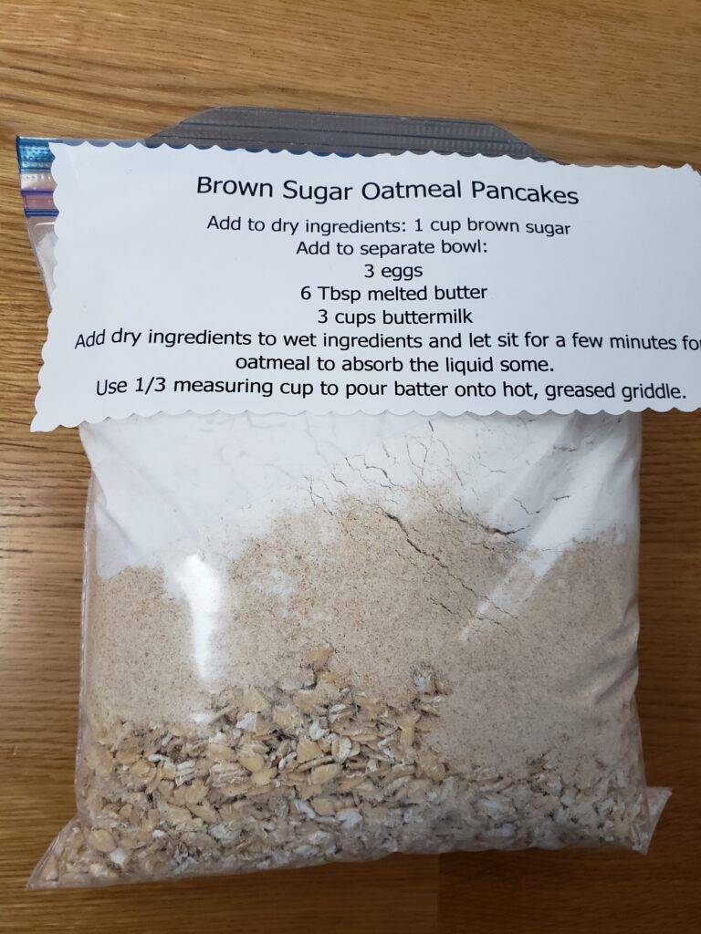 Brown Sugar Oatmeal Pancake mix in Ziploc bag