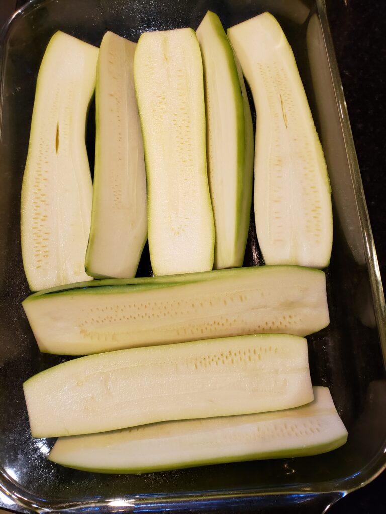 8 halves of zucchini in baking dish