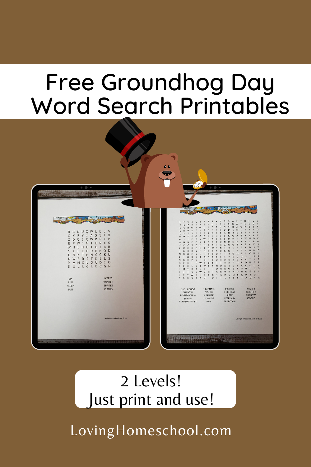 Groundhog Day Word Search Pinterest Pin