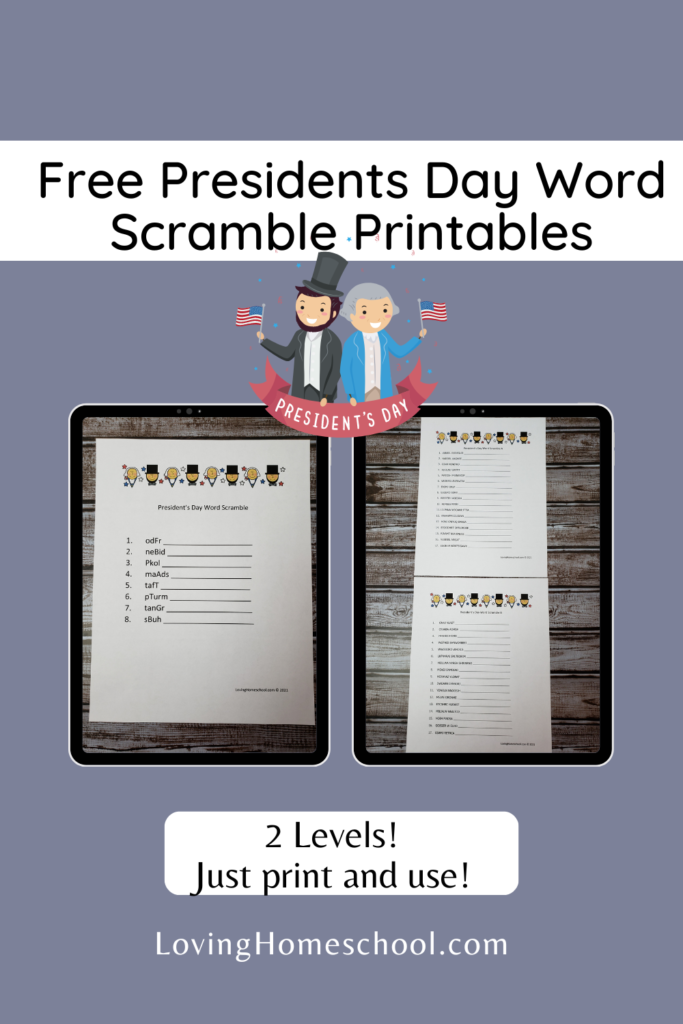 Presidents Day Word Scramble Pinterest Pin