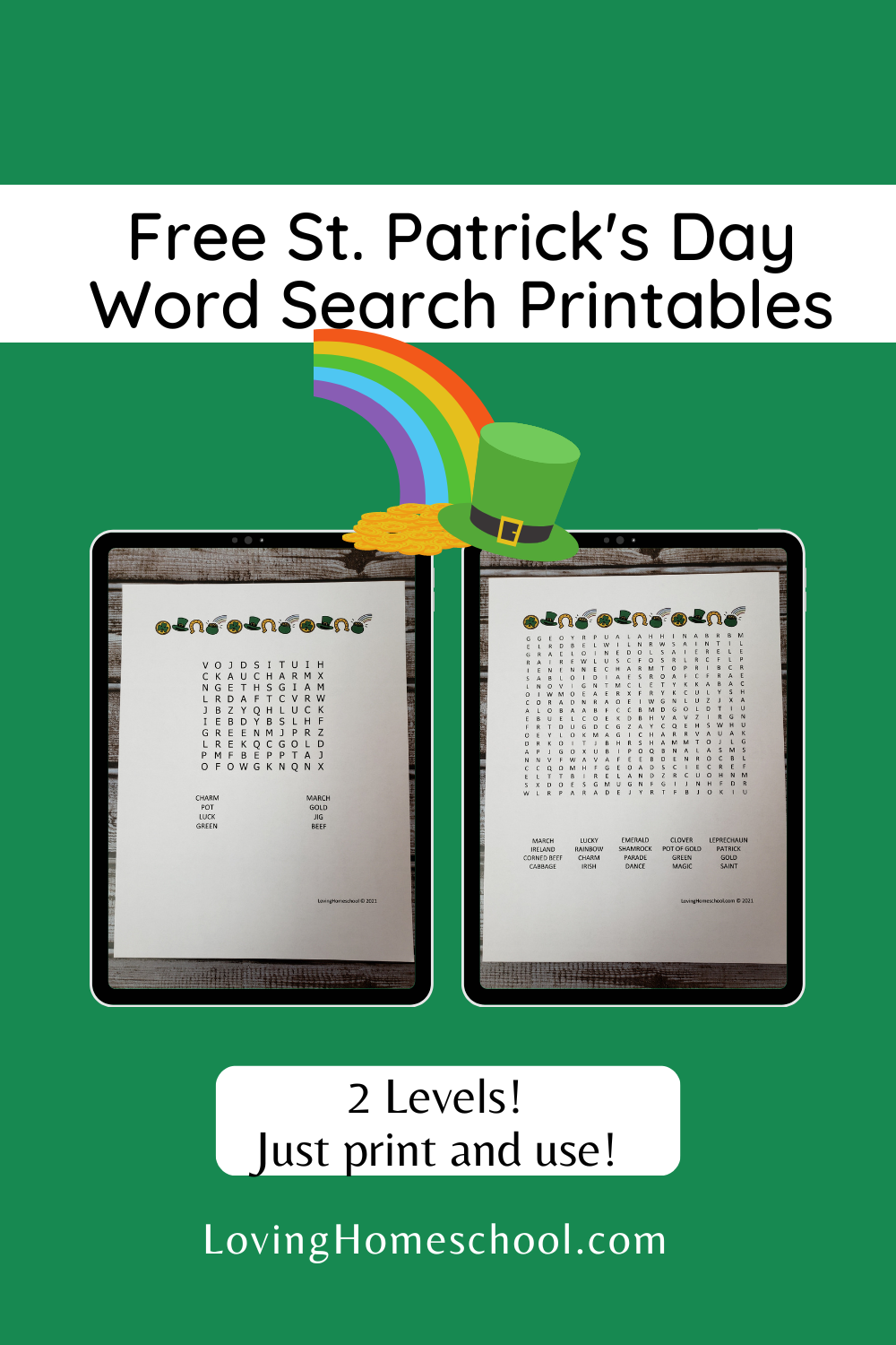 St. Patrick's Day Word Search Pinterest Pin